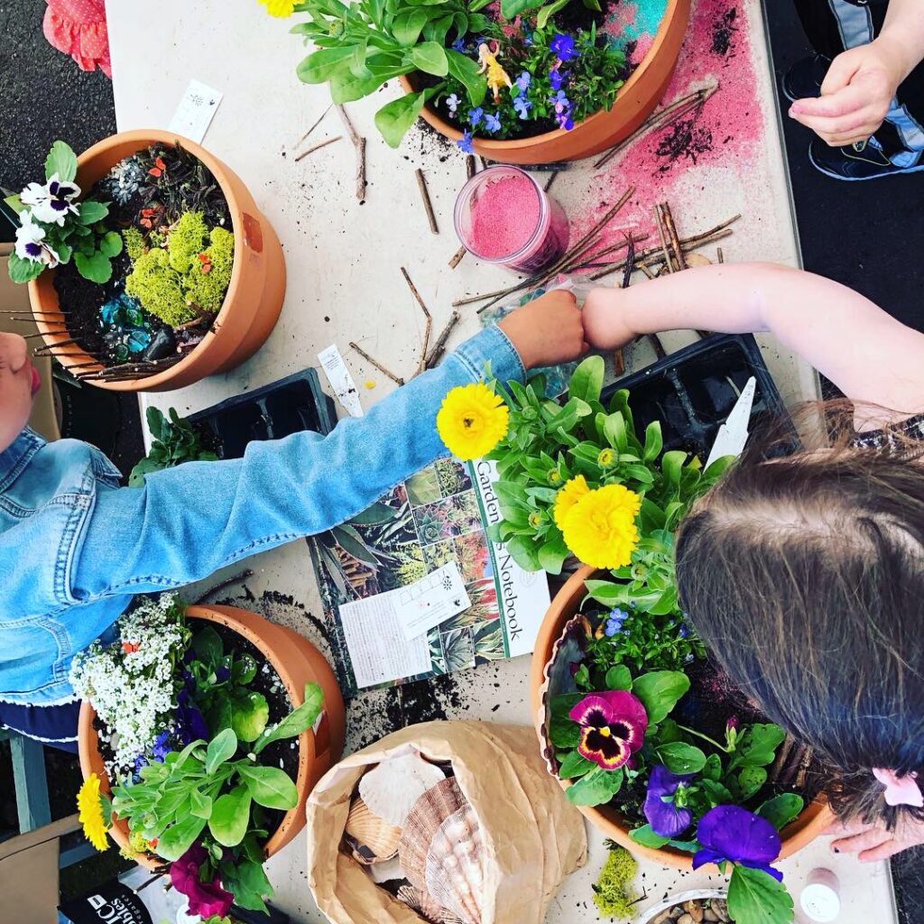 Kids at a planting birthday party at Sloat Garden Center.