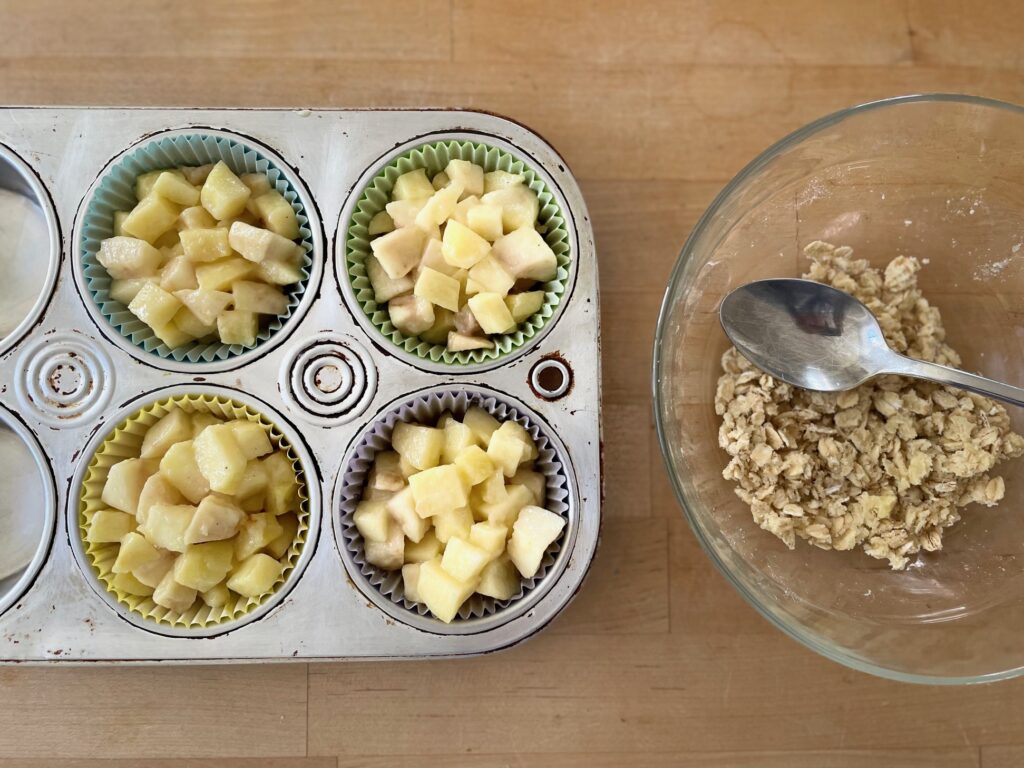 Mini Apple Crisps are ready to be topped and baked.