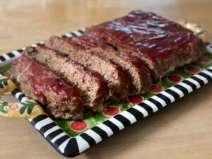 Make-ahead meatloaf is slathered in ketchup.