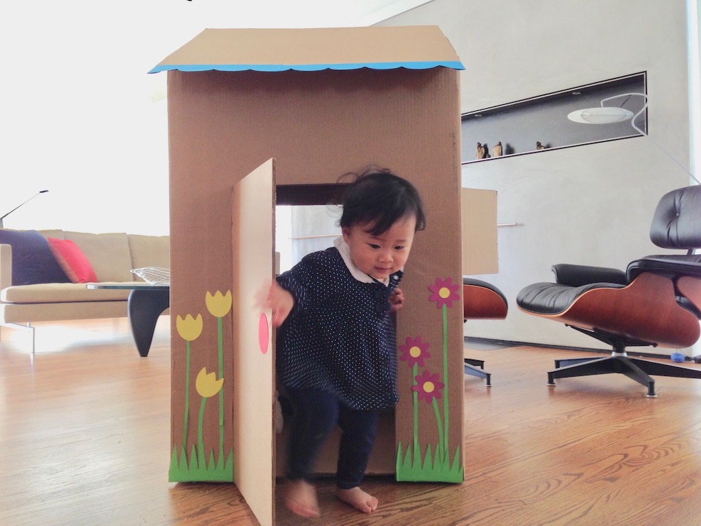 House made from a big box provided hours of play.