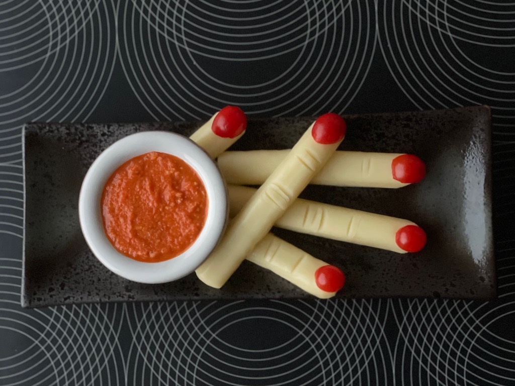 Llife-like fingers are made from mozzarella sticks. It's the idea Halloween snack to balance all the candy and sweetness this time of year.