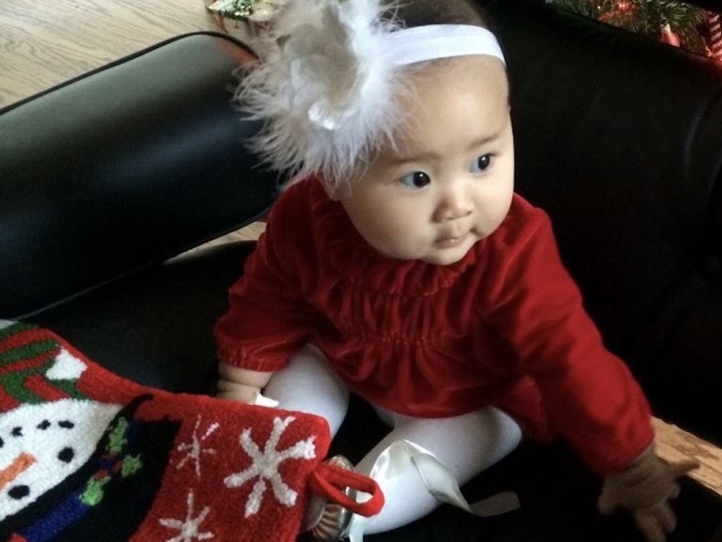 Baby in her party attire for Christmas.