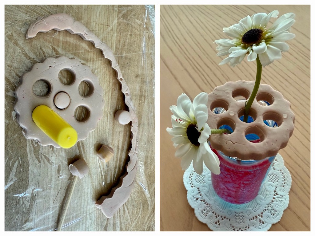 Instead of using air-dry clay, you can make a flower frog from polymer clay.