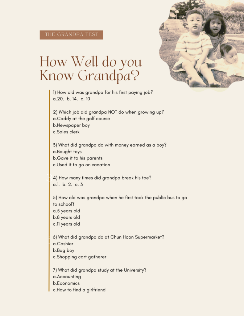 Grandpa's birthday quiz was multiple-choice and designed using the design platform, Canva.