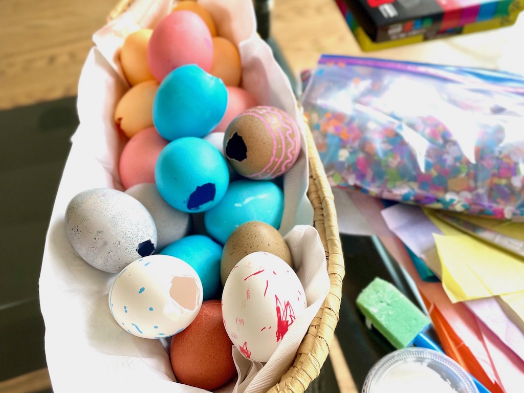 Eggs are expensive, but an inexpensive craft for kids is to use the shells (free) to make cascarones, Mexican confetti eggs to shower over others at Easter.